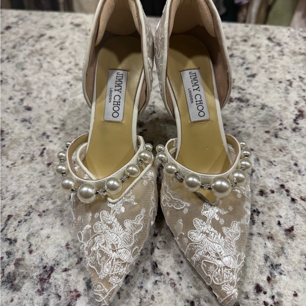 Jimmy Choo Lace Pearl Heels - Cream